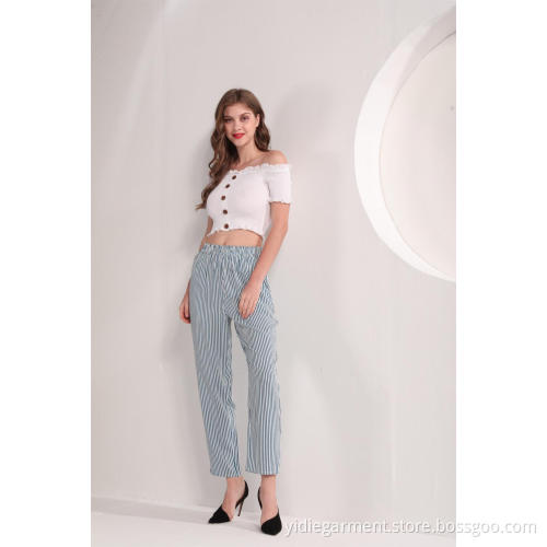 Women's Blue and White Stripe Pants